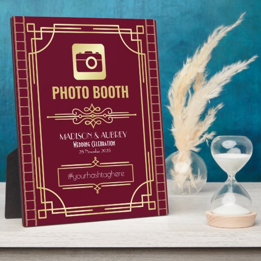 Art Deco Wedding Foto Booth Gold Burgundy Sign Fotoplaat (Zijkant)