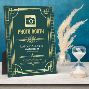 Art Deco Wedding Foto Booth Gold Green Sign Fotoplaat
