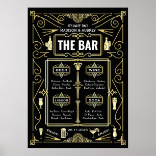Art Deco Wedding Gold Black - menu met geweldige G Poster