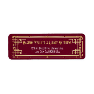 Art Deco Wedding Gold Burgundy Mail Return Address Etiket