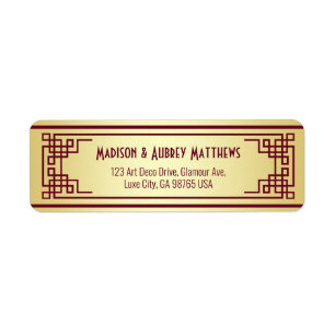 Art Deco Wedding Gold Burgundy Return-adres Etiket