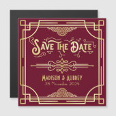 Art Deco Wedding Gold Burgundy Save the Date (Voorkant / Achterkant)