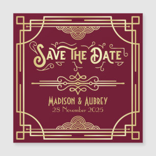 Art Deco Wedding Gold Burgundy Save the Date