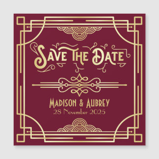 Art Deco Wedding Gold Burgundy Save the Date