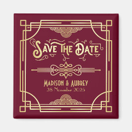 Art Deco Wedding Gold Burgundy Save the Date Magneet