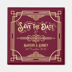 Art Deco Wedding Gold Burgundy Save the Date Magneet