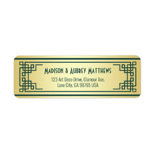 Art Deco Wedding Gold Green Elegant Return Address Etiket