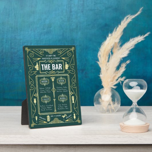 Art Deco Wedding Gold Green Open Bar Menu Fotoplaat (Zijkant)