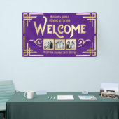Art Deco Wedding Gold Paarse Drie Foto Welkom Spandoek (Beurs)