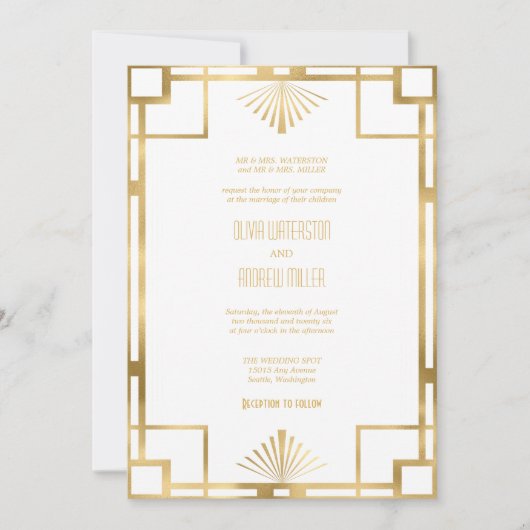 Art Deco Wedding | Goud en wit Kaart (Voorkant)