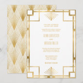 Art Deco Wedding | Goud en wit Kaart (Voorkant / Achterkant)