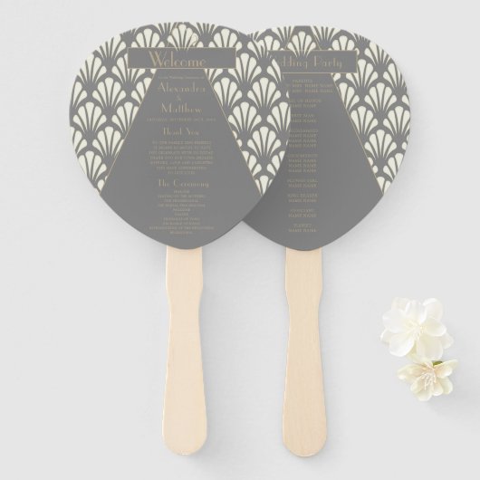 Art Deco Wedding Gray Roaring Twenties  Handwaaier (Voorkant en achterkant)