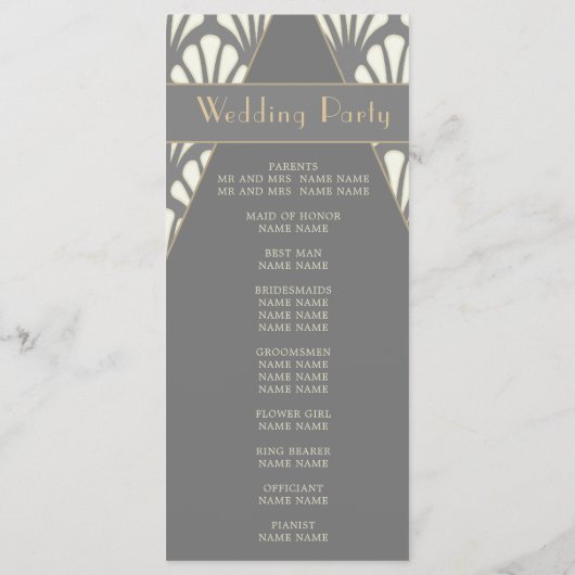 Art Deco Wedding Gray Roaring Twenties  Programmakaart (Achterkant)