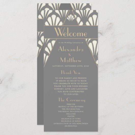 Art Deco Wedding Gray Roaring Twenties Programmakaart (Voorkant / Achterkant)