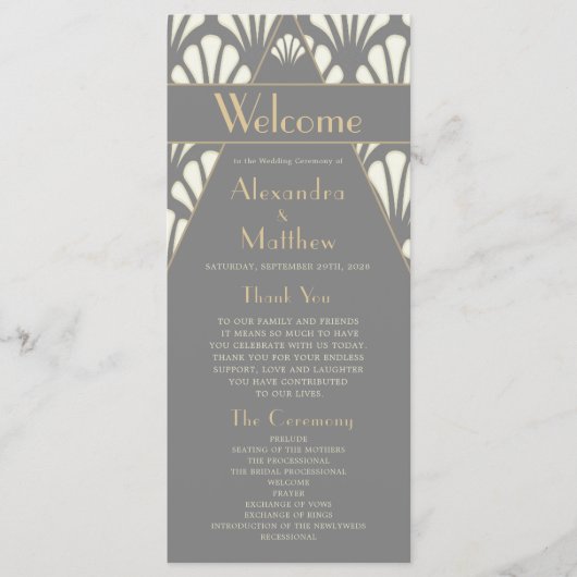 Art Deco Wedding Gray Roaring Twenties  Programmakaart (Voorkant)