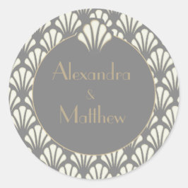 Art Deco Wedding Gray Roaring Twenties  Ronde Sticker