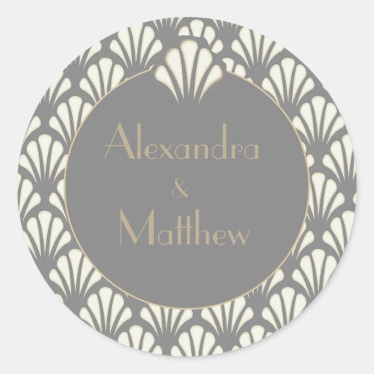 Art Deco Wedding Gray Roaring Twenties  Ronde Sticker (Voorkant)