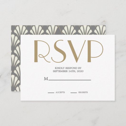 Art Deco Wedding Gray Roaring Twenties RSVP Informatiekaartje (Voorkant / Achterkant)