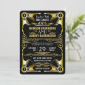 Art Deco Wedding Great Gatsby Black & Gold Kaart (Staand voorkant)