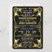 Art Deco Wedding Great Gatsby Black & Gold Kaart (Voorkant)