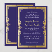 Art Deco Wedding Invitation 1920s Gatsby Navy Gold Kaart (Voorkant / Achterkant)