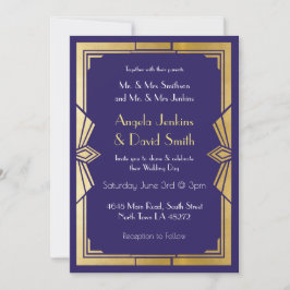 Art Deco Wedding Invitation 1920s Gatsby Navy Gold Kaart