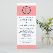 Art Deco Wedding Invitation Coral Navy Blue WHite Kaart (Staand voorkant)