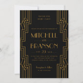 Art Deco Wedding Invitation Gold Black Gay Wedding Kaart (Voorkant)