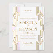 Art Deco Wedding Invitation in Gold en White Kaart (Voorkant)