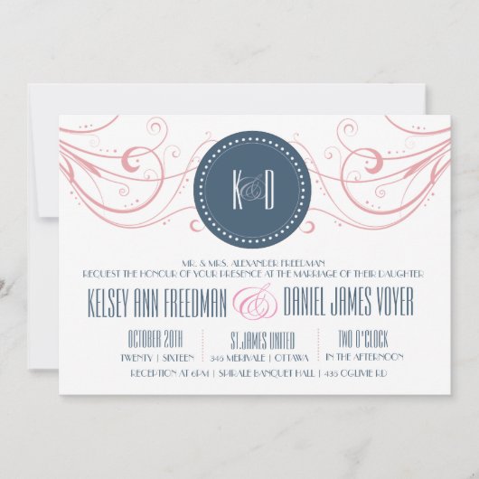 Art Deco Wedding Invitation met zwenkrieten Kaart (Voorkant)