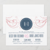 Art Deco Wedding Invitation met zwenkrieten Kaart (Voorkant / Achterkant)