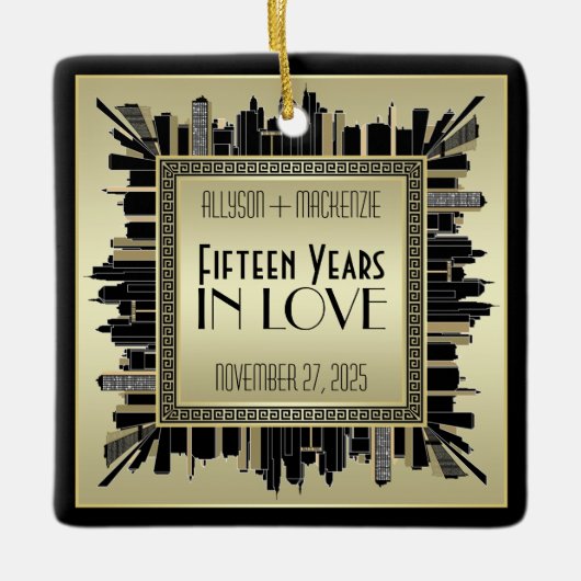 Art Deco Wedding Jubileum Champagne Gold Gatsby Keramisch Ornament (Voorkant)