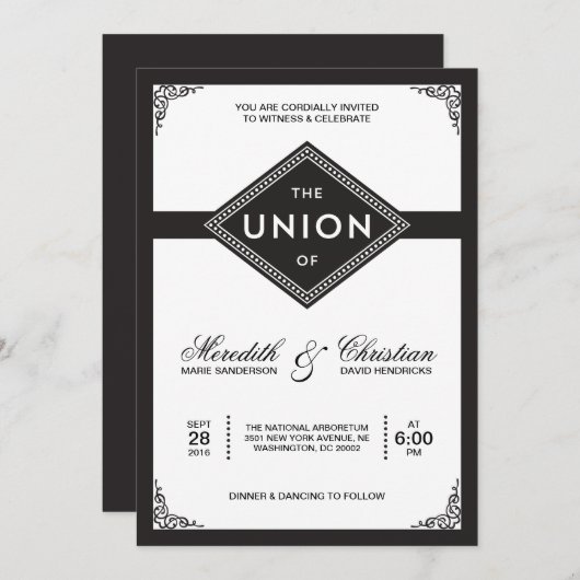 Art Deco Wedding Kaart (Voorkant / Achterkant)