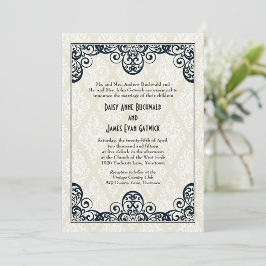 Art Deco Wedding Kaart (Staand voorkant)