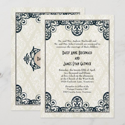 Art Deco Wedding Kaart (Voorkant / Achterkant)