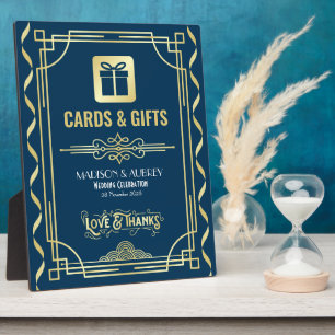 Art Deco Wedding-kaarten en cadeautjes Gold Blue S Fotoplaat