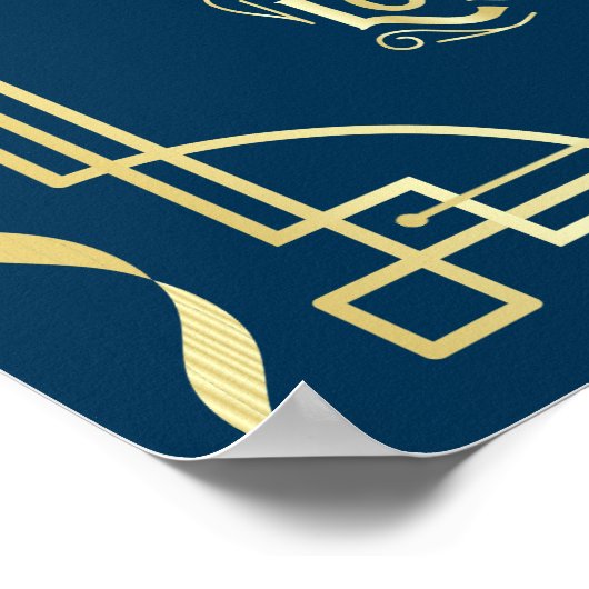 Art Deco Wedding-kaarten en cadeautjes Gold Blue S Poster (Hoek)