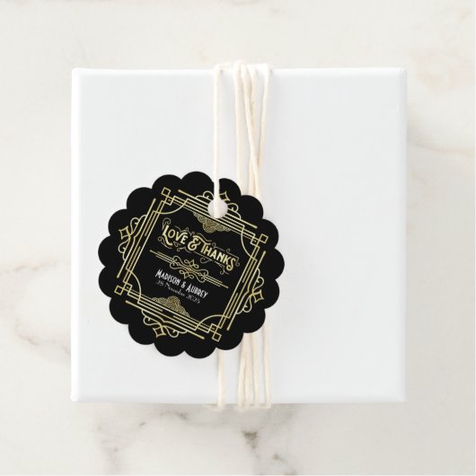 Art Deco Wedding Love & Bedankt Gold Black Favor Bedankjes Labels (In situ)