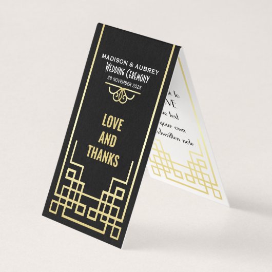 Art Deco Wedding Love & Bedankt Gold Black Favor Kaart (Voorkant)