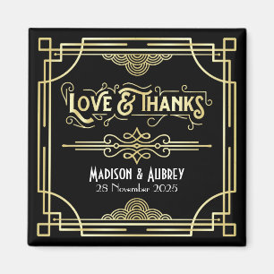 Art Deco Wedding Love & Bedankt Gold Black Favor Magneet