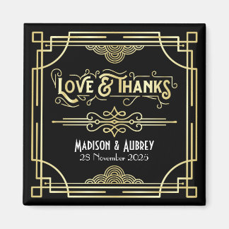 Art Deco Wedding Love & Bedankt Gold Black Favor Magneet