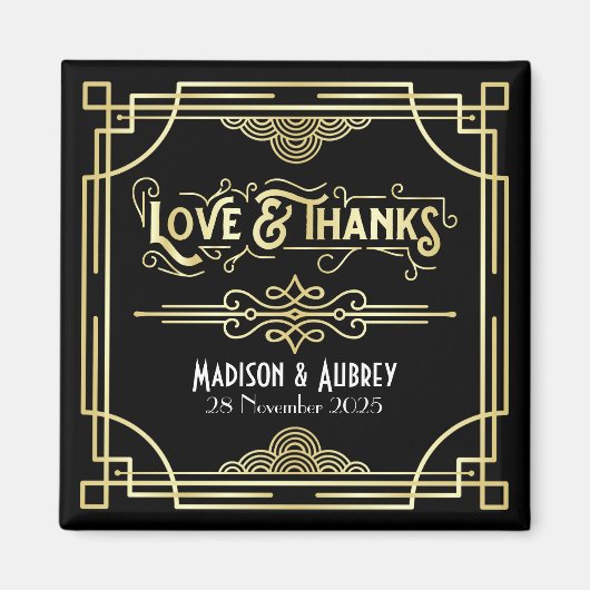 Art Deco Wedding Love & Bedankt Gold Black Favor Magneet (Voorkant)