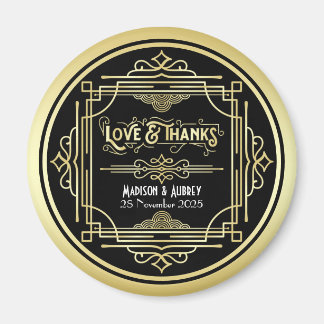 Art Deco Wedding Love & Bedankt Gold Black Favor Magneet