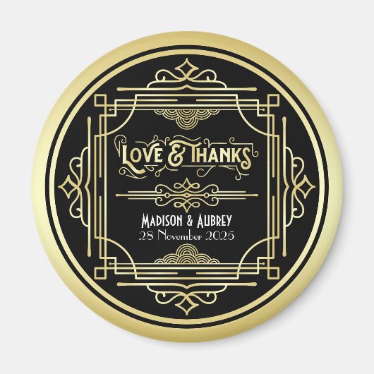 Art Deco Wedding Love & Bedankt Gold Black Favor Magneet (Voorkant)