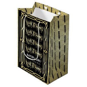 Art Deco Wedding Love & Bedankt Gold Black Favor Medium Cadeauzakje
