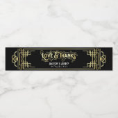 Art Deco Wedding Love & Bedankt Gold Black Favor Waterfles Etiket (Enkel label)