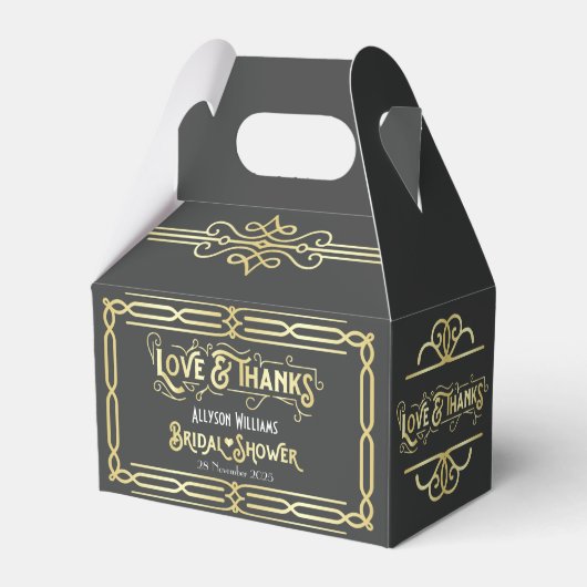 Art Deco Wedding Love & Bedankt Gold Blue Favor Bedankdoosjes (Voorkant Zijde)