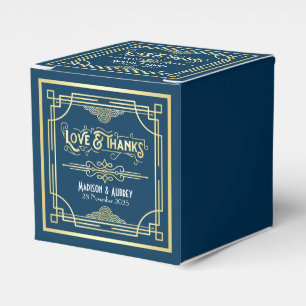 Art Deco Wedding Love & Bedankt Gold Blue Favor Bedankdoosjes