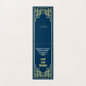 Art Deco Wedding Love & Bedankt Gold Blue Favor Kaart (Buitenkant ongevouwen)