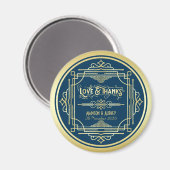 Art Deco Wedding Love & Bedankt Gold Blue Favor Magneet (Voorkant / Achterkant)